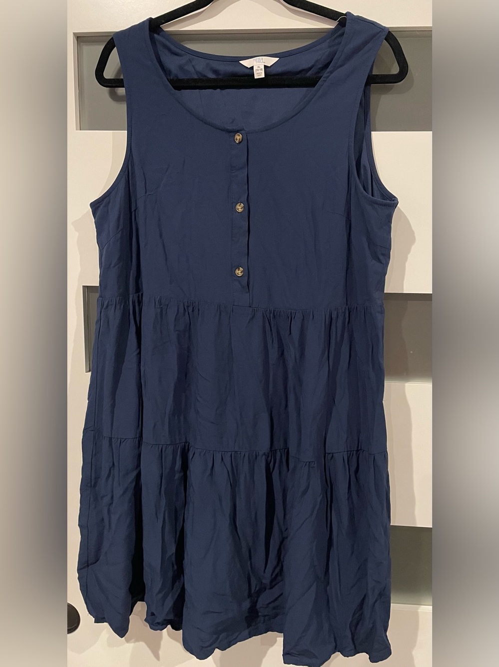 Time and Tru Navy Sleeveless Tiered Button-Front Mini Dress